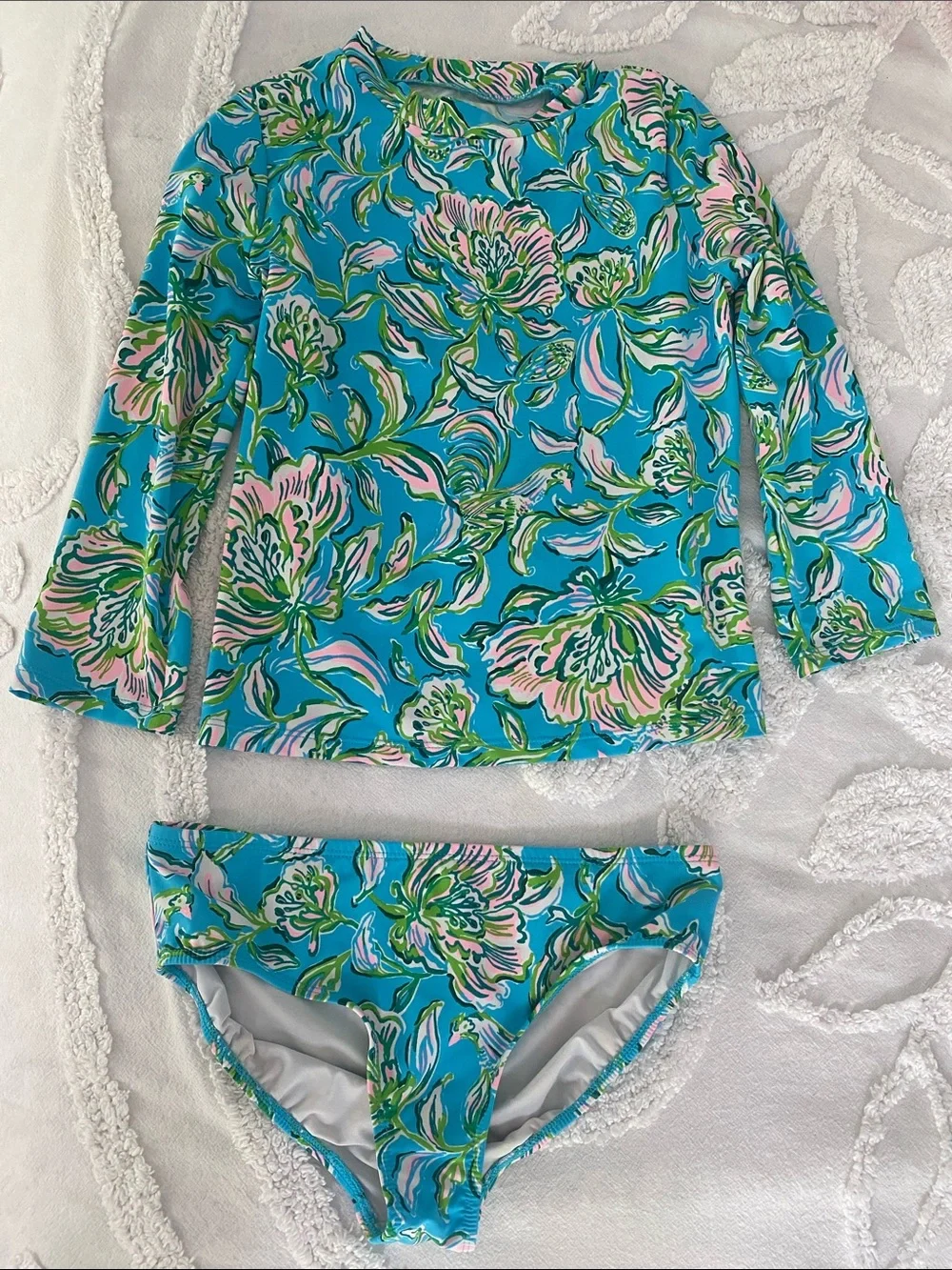 Lilly Pulitzer Girls' Turquoise Floral Long-Sleeve Rashguard Set